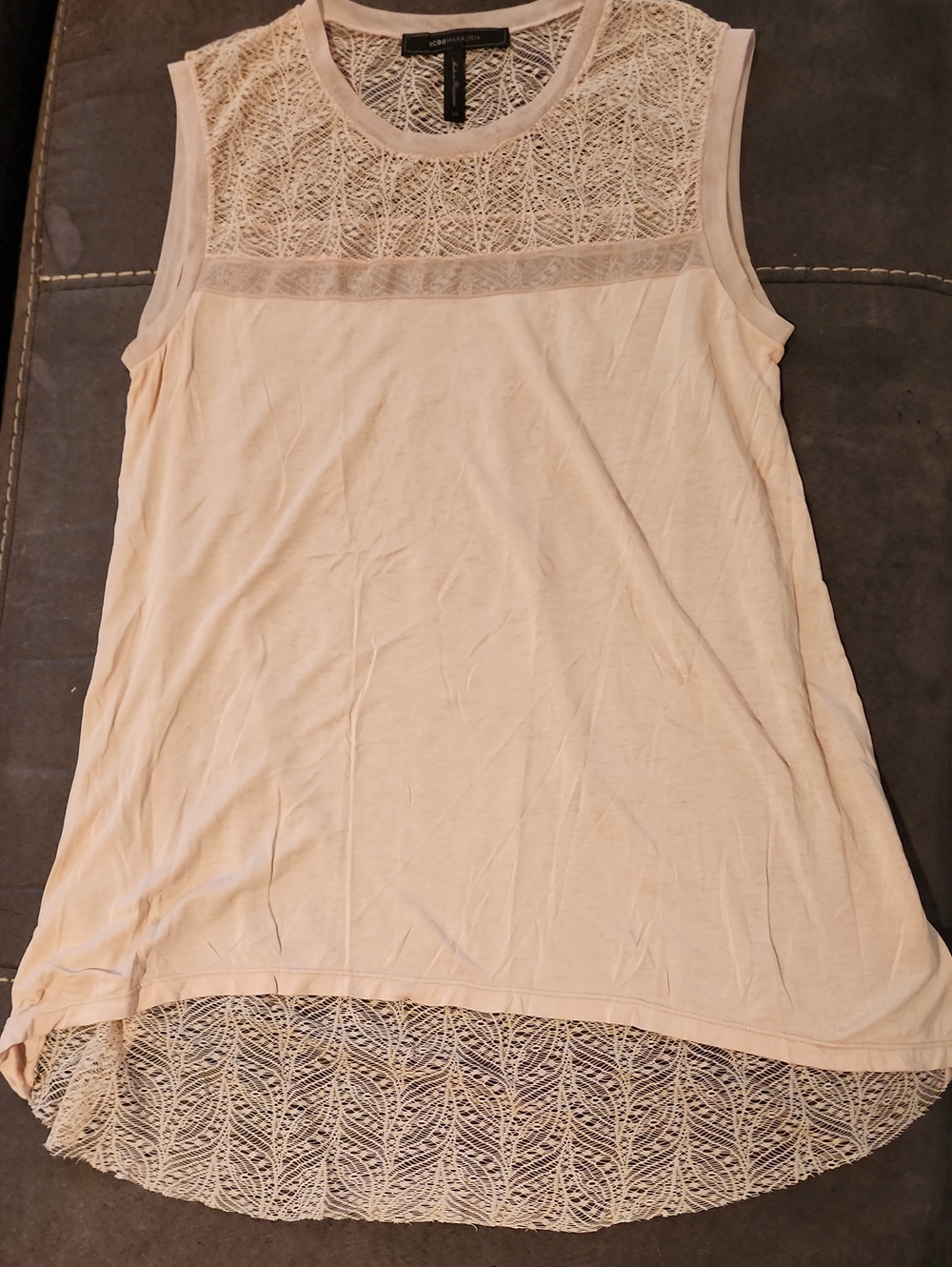 BCBGMaxAzria Blush Lace Yoke & Hem Sleeveless Tank